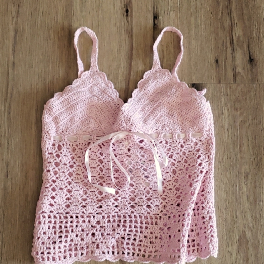 Charabia crochet camisole  Size 6A Kids pink with tags vintage  made in France